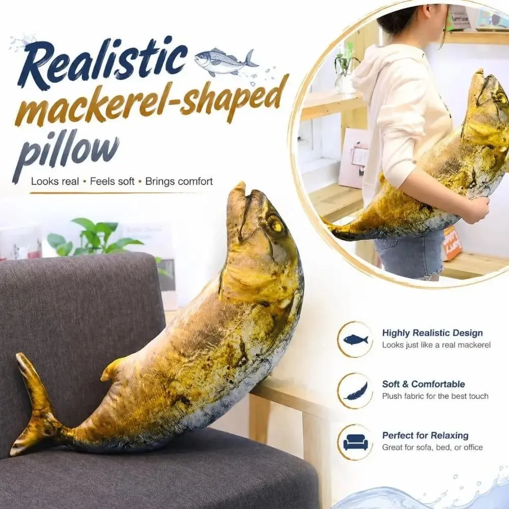 Gifts Realistic Mackerel Plush Pillow Plush Soft Stuffed Fish Plush Toy Mackerel-shaped Cat Toy Sofa Bed Decor
