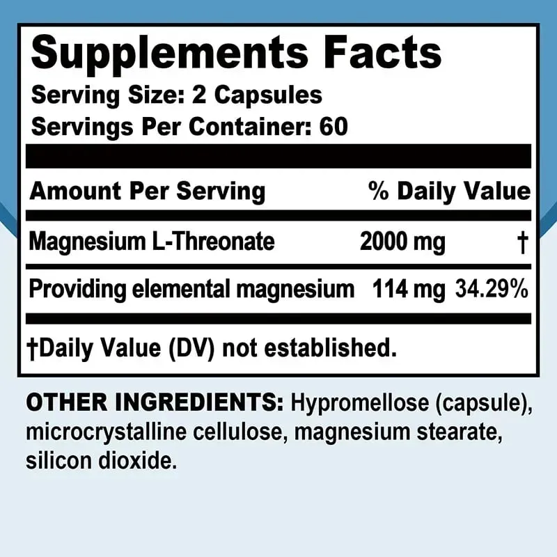 Magnesium L Threonate - Focus and Memory Enhancer Supports Nerve Function Muscle Strength Bone and Joint Health