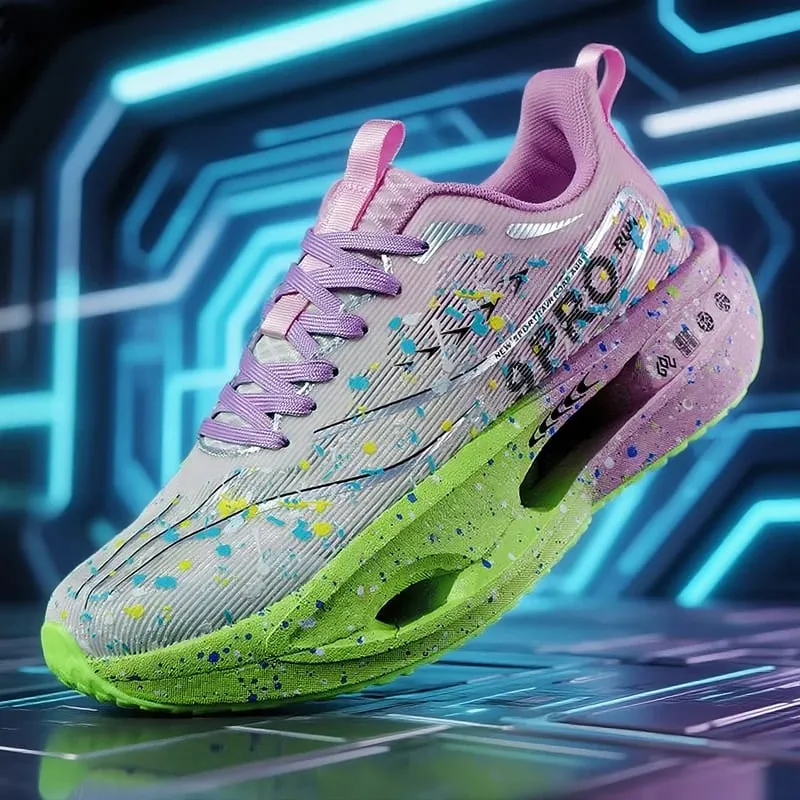 New Carbon Plate Men's Running Shoe Night Fluorescent Cushioning Sneakers Women Lace-Up Lightweight Casual Shoes Jog Shoes