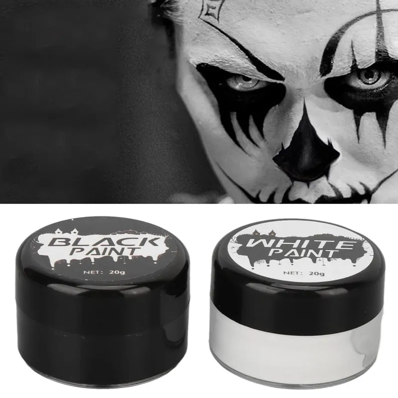 Halloween Face Paint Kit Cosplay Face Body Paint Highly Pigmented Black and White Easy to Paint with Brush for Theme Parties
