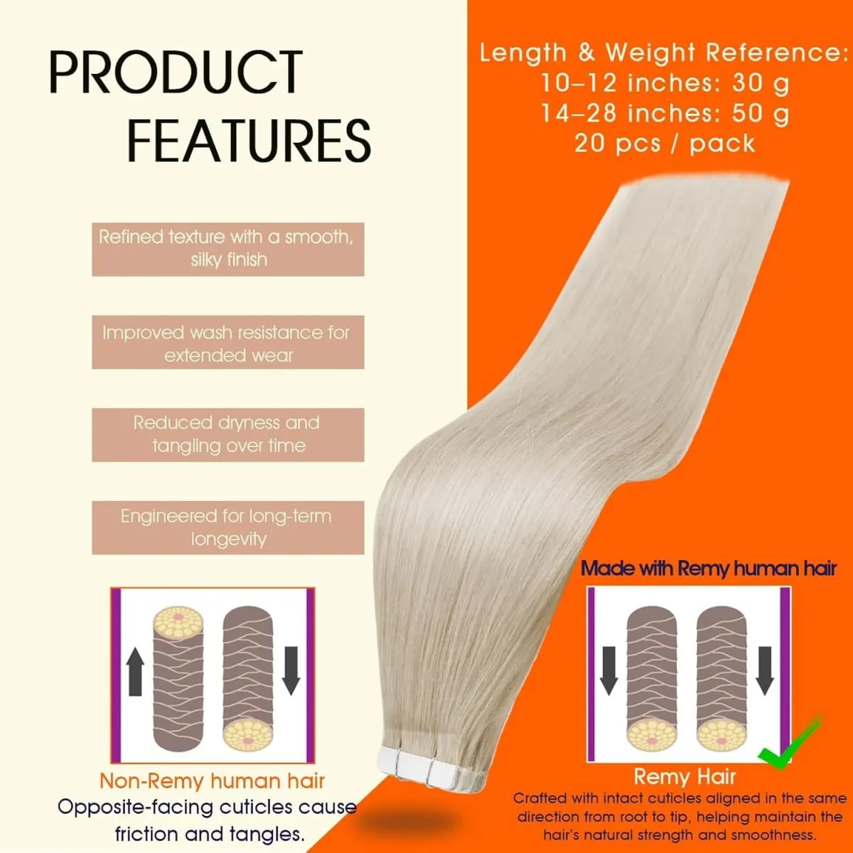 Full Shine Tape hajhosszabbításhoz 20 db Skin Weft Remy Straight Hair Ragasztó brazil hajra nőknek — image 3