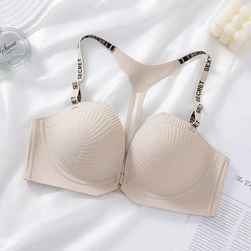 2025 Seamless Backless Front Closure Push up Bra with Y-shaped Letter Straps Anti-Sagging for Women Sexy Lingerie
