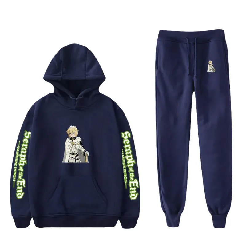 Harajuku confortável serafim do fim impressão moletom moletom terno hoodies + calças terno meninos/meninas 2 peça conjunto roupas