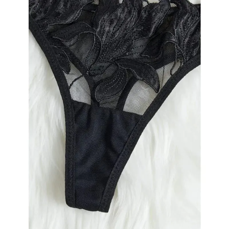 Fairy Lingerie Floral Valentine Charming Brief Panty Underwear Sexy Nighty Fancy V Underwear Brief Set for Lady See Through Bra