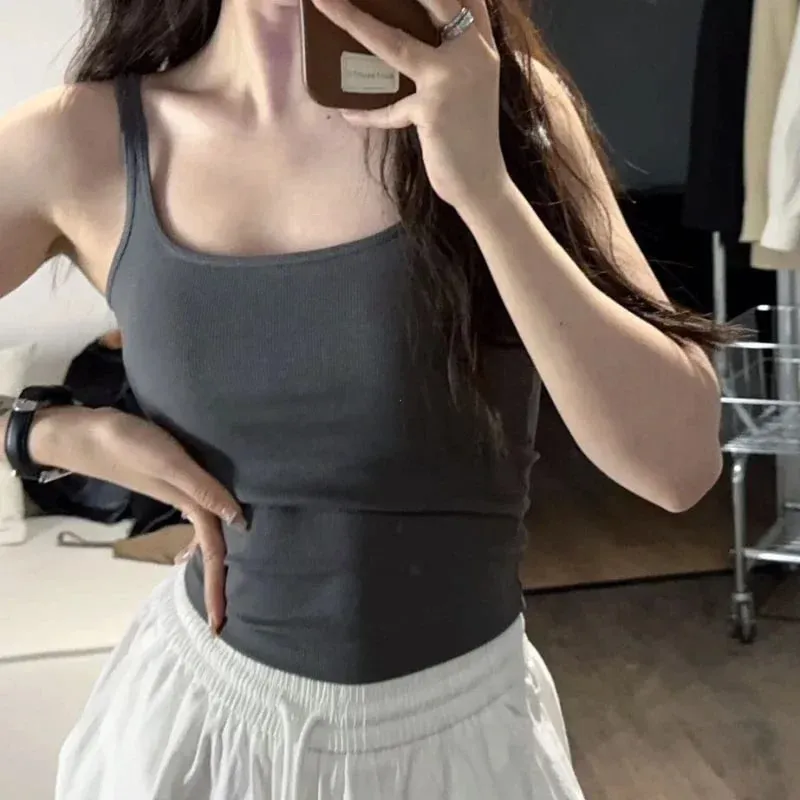 Solid All-Match Invisible Integrated Chest Pad Cami 2024 Spring New Korean Women clothes Short Sleeveless Top — image 13