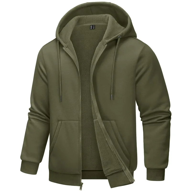 Big Pockets Fleece Lining Hoodies Mens Hooded Coats Full Zip Up Casual Hoodie Jackets Athlete Running Hiking Sportswear — image 30