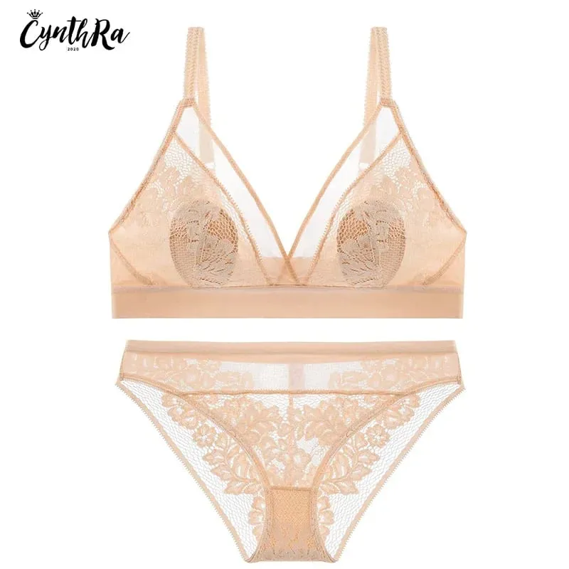Women's Bra Set Sexy Breathable Lace Thin Gathered Push Up Underwear Large Size Wireless Soft Confort Lingerie Set