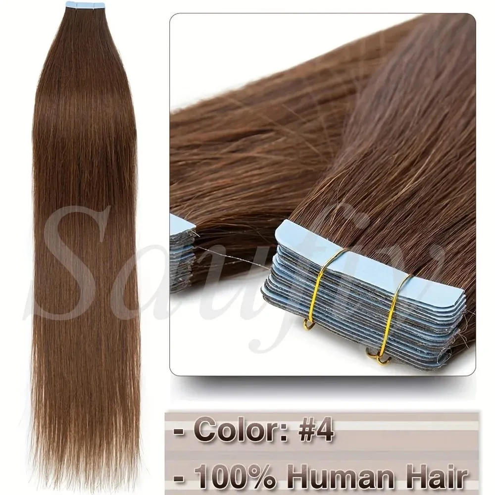 Blonde gerade Tape-In-Haarverlängerungen, Echthaar, 20 Stück/Packung, gerade, natürliches Schwarz, Blond, Braun, Tape-In-Haarverlängerungen, 12–20 Zoll, nahtlose doppelseitige Hauteinschlag-Tape-In-Haarverlängerungen für Frauen