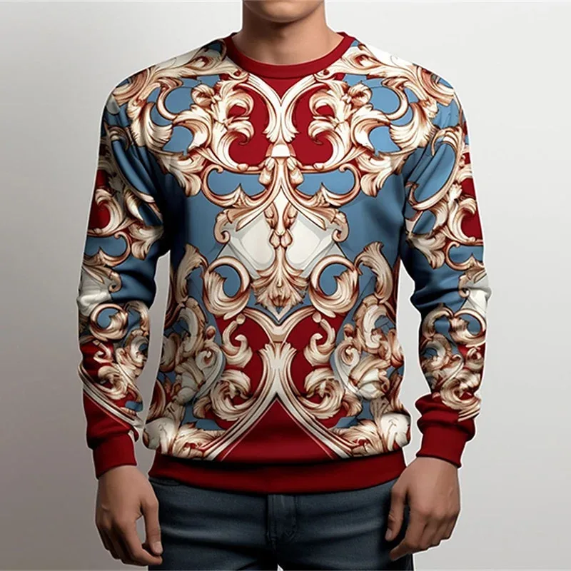 3D Printed Luxurious Sweatshirt For Men Colorful Florals Pattern Pullover Casual Loose O-Neck Hoodies Unisex Long Sleeve Tops