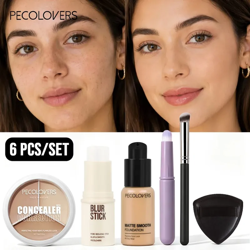 6PCS Face Set Liquid Foundation+concealer+pre Makeup Primer+makeup Tools Perfect Foundation Full Set of Face Cosmetics