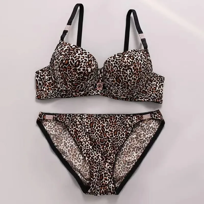 New 2025 Leopard Print Upper Thin Lower Thick Bra Set Sexy Push-Up Bra Set