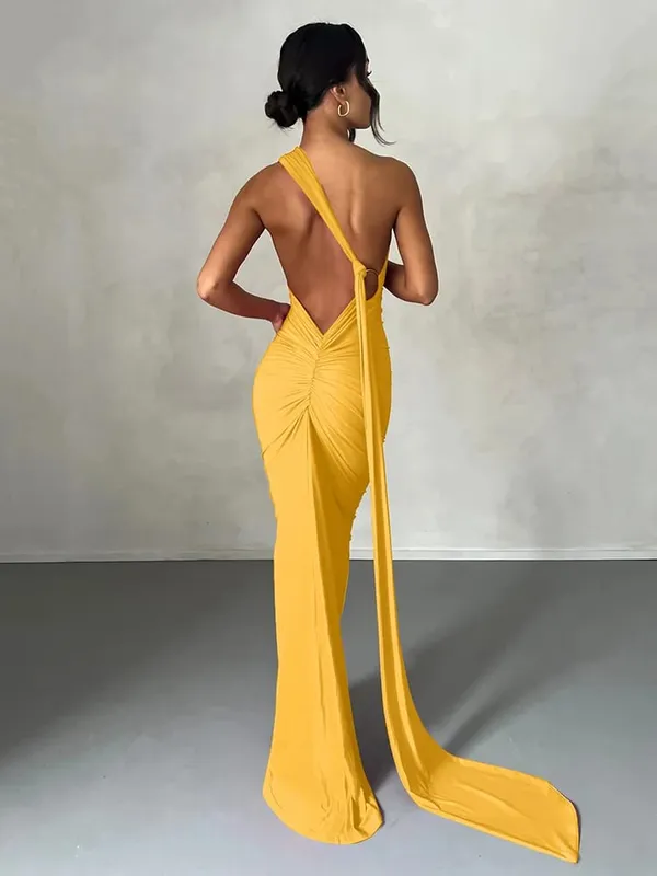 Hugcitar Een Schouder Backless Verstelbare Sjaal Lus Ruches Sexy Maxi Jurk 2025 Vrouwen Elegante Y2K Streetwear Festival Outfit — image 21