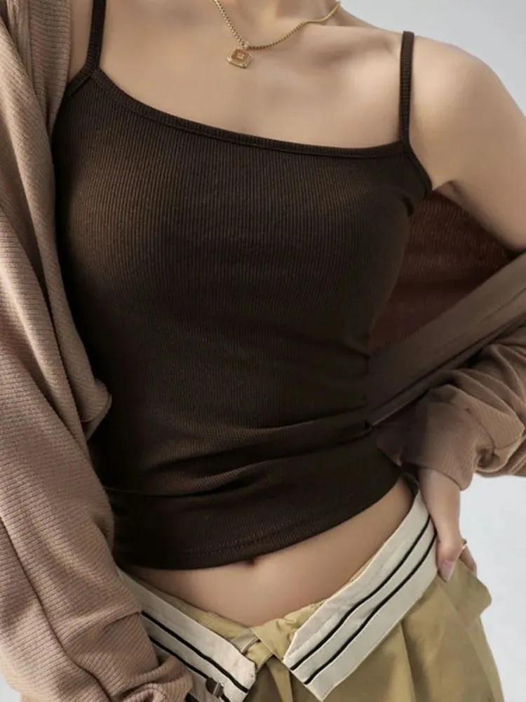 Women's Summer Basic Sleeveless Tank Top Spaghetti Strap Slim Fit Stretch Knitted Solid Color Camisole — image 9
