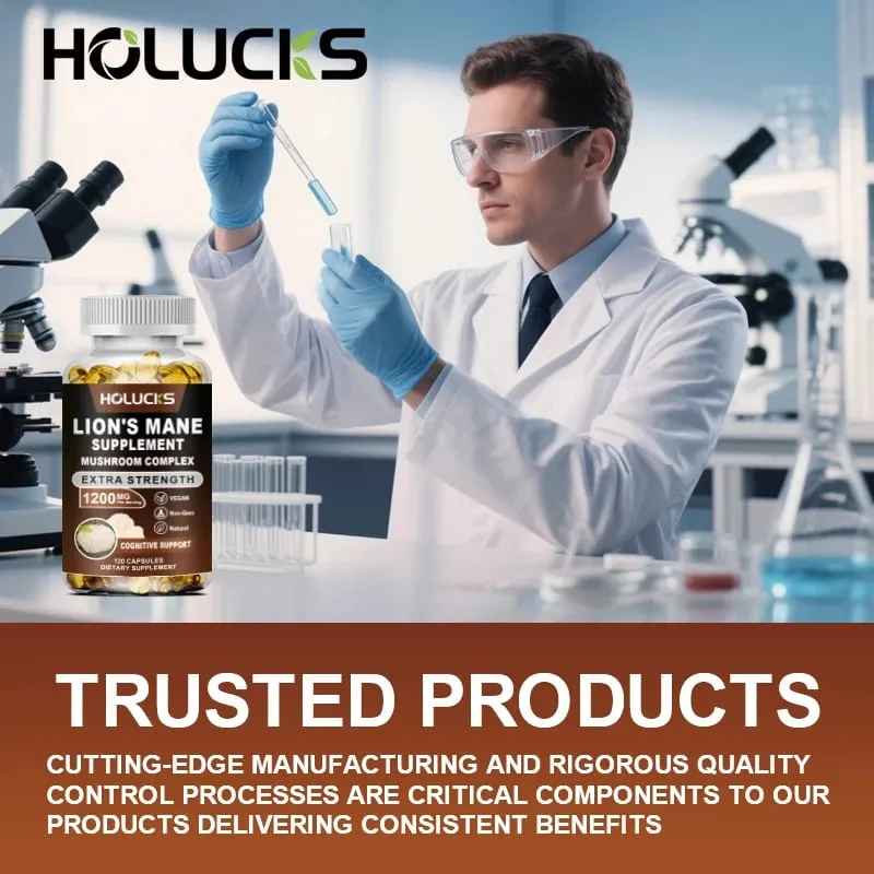 Lion's Mane Mushroom Complex Capsules for Focus Support & Immune Health Improve Memory Protect Brain Nerves Relieve Stress