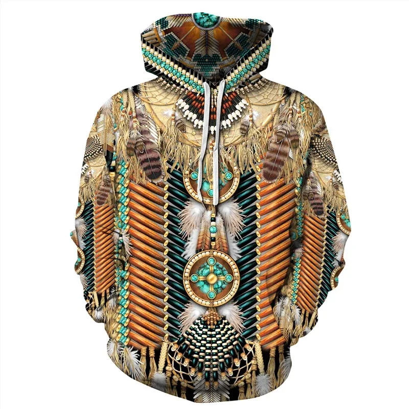 Fashionable 3D Printed Bohemian Pattern Men's Top Fashionable Men's Loose Large Sports Hoodie Street Retro Long Sleeve Hoodie