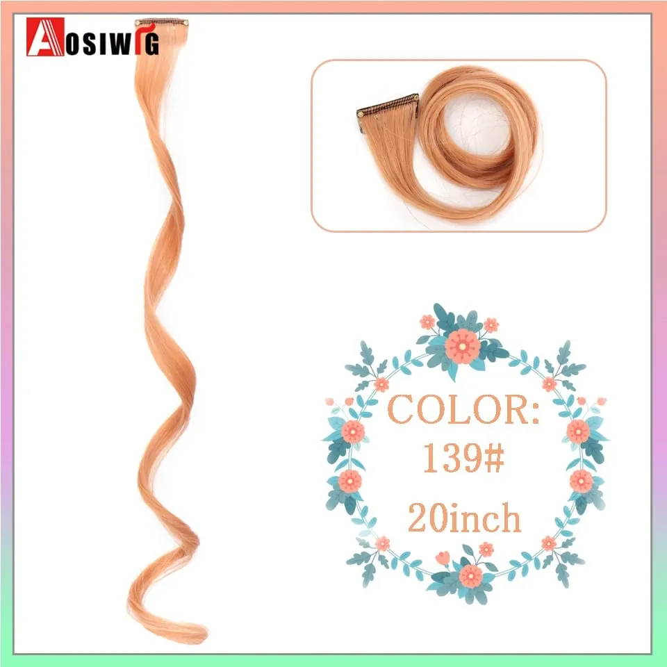 22" Synthetic Long Straight Rainbow Highlight Colored Hair Extensions Clip In One Piece Ombre Pink Purple Green Yellow For Wome