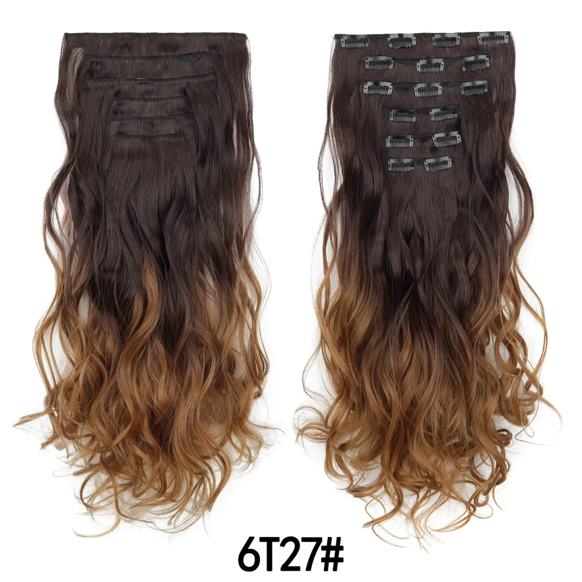 คลิปในส่วนขยายของผม 6PCS Hairpiece 20 นิ้วยาวหยักสังเคราะห์หนา Double Weft ผมสำหรับผู้หญิงสีไล่ระดับสีทุกวันใช้