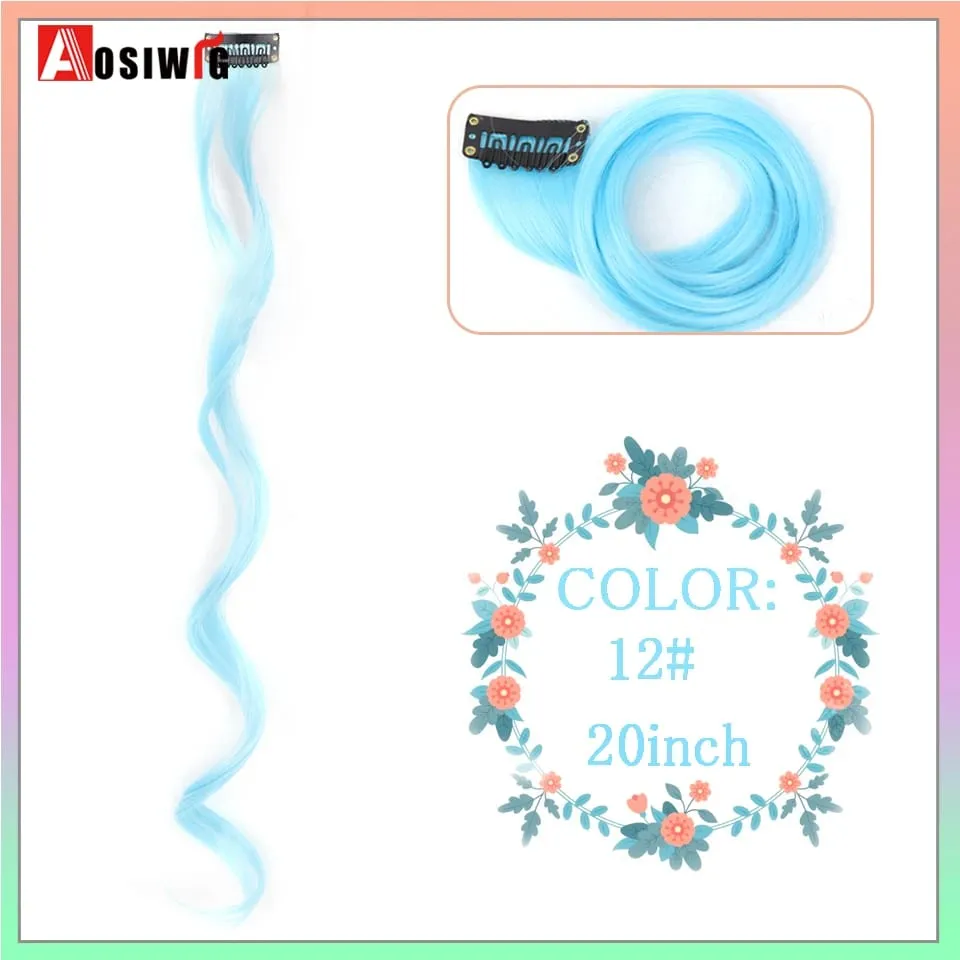 22" Synthetic Long Straight Rainbow Highlight Colored Hair Extensions Clip In One Piece Ombre Pink Purple Green Yellow For Wome