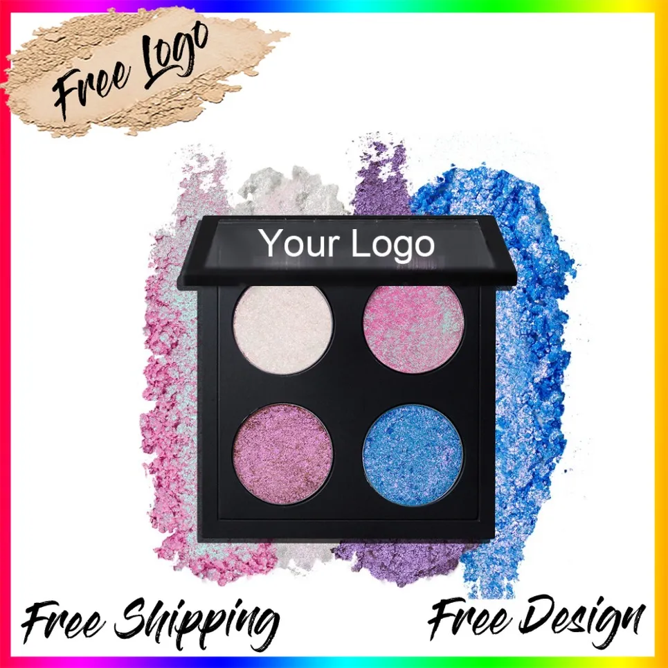 Paleta de sombras camaleão vegano de 4 cores, maquiagem de marca própria, atacado, logotipo personalizado, sombra de olhos com mudança de cor