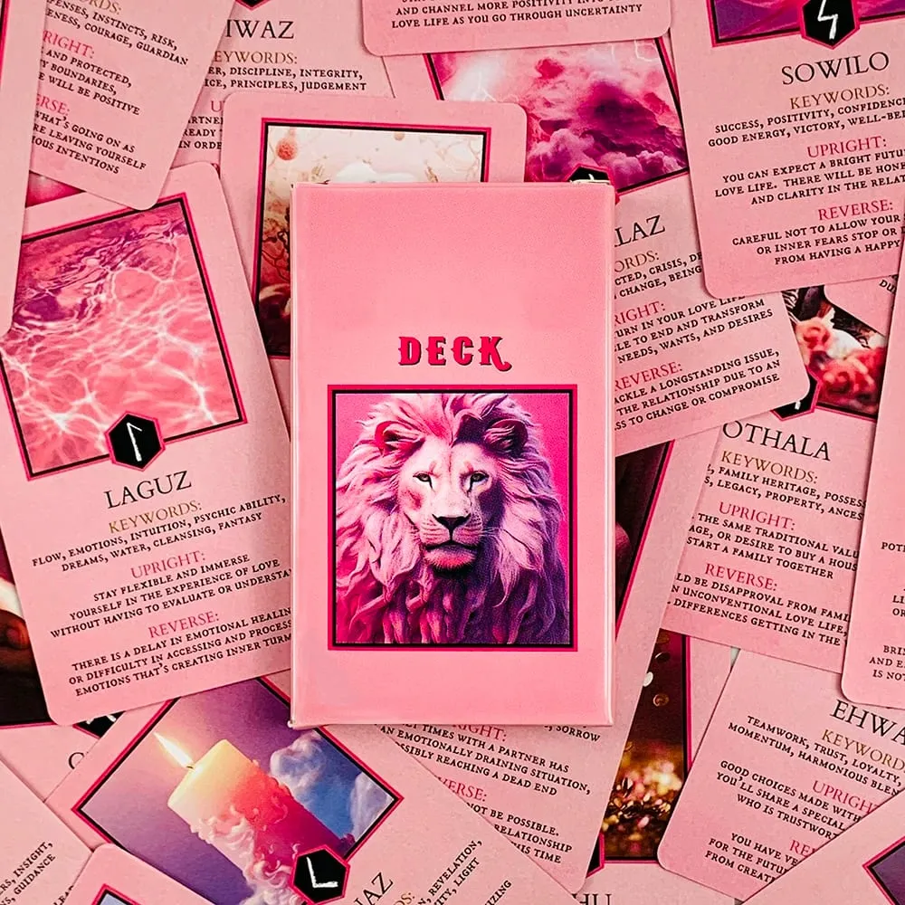 Pink Oracle Cards For Relationship Guidance & Divination - Elder Futhark Rune Meanings Perfect For Spiritual Guidance