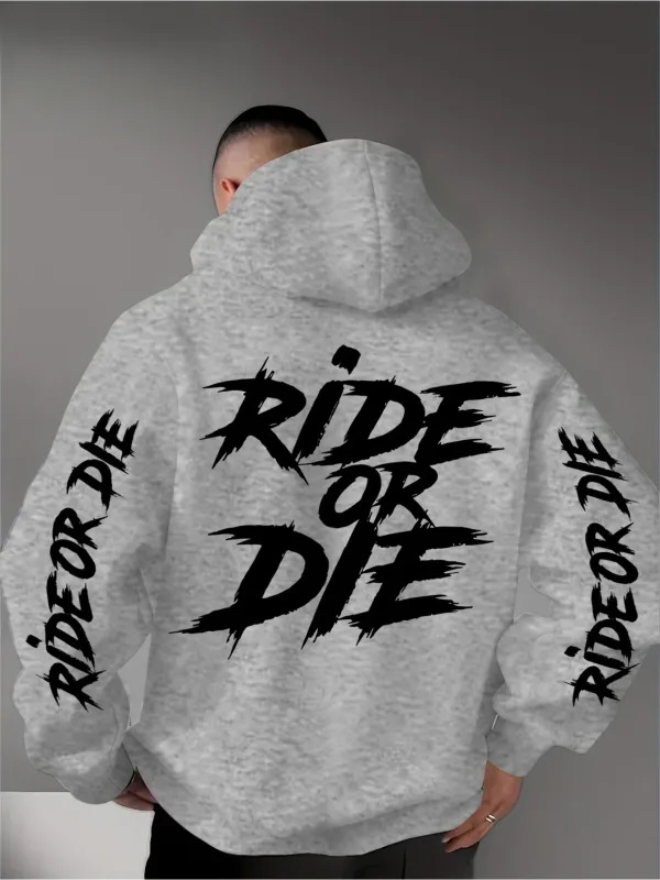 Men's Ride Or Die Hoodie Biker Motorcycle Graphic Back Sleeve Print Oversized Pullover Sweatshirt Streetwear Autumn Winter