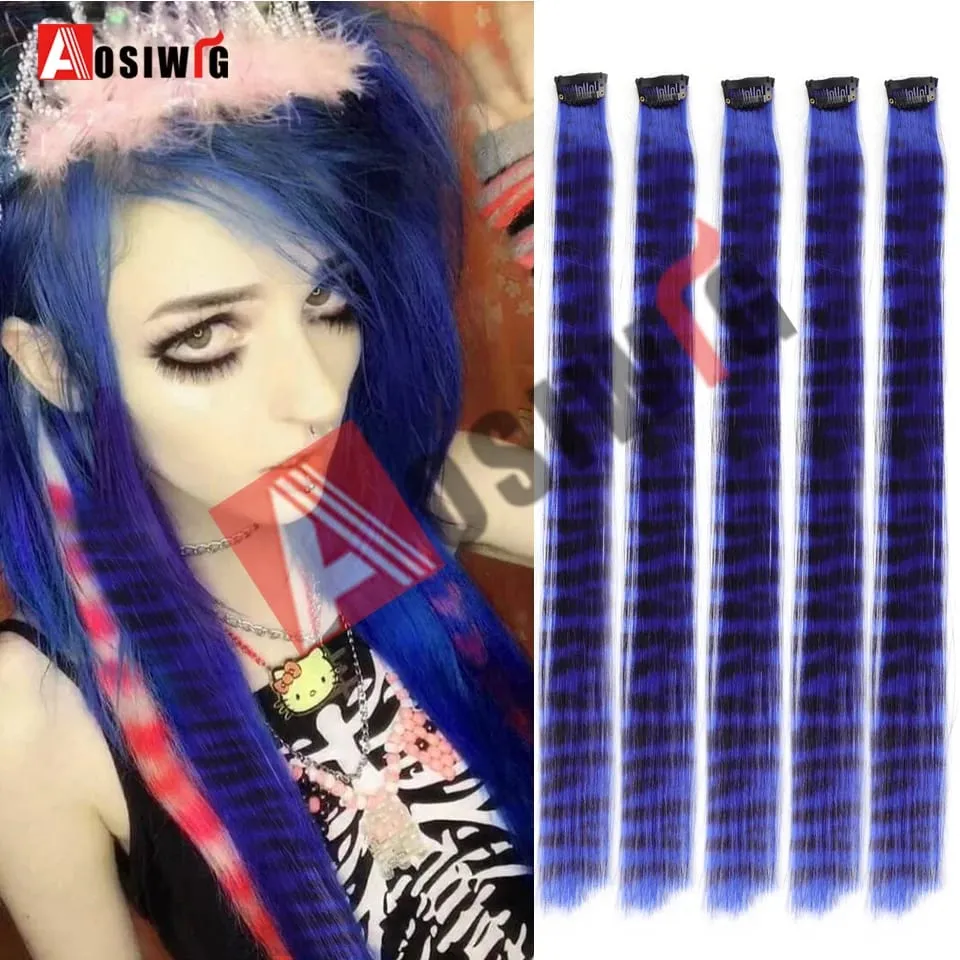 5PC Synthetic Feather Hair Extensions With Clips Heat Resistant Straight Hair Extensions Color Colored Black Hair Clip Womens 8G