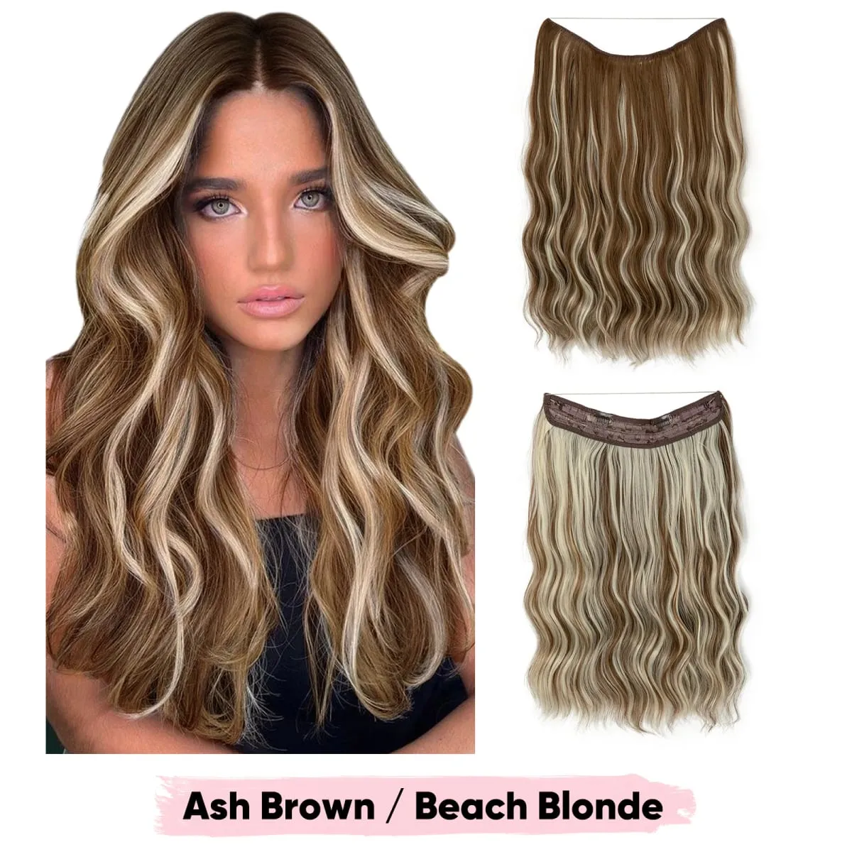 Synthetic Wave Invisible Wire Clip in Hair Extensions Fish Line With Clips Hairpiece Ombre Fake Hair Piece For Woman