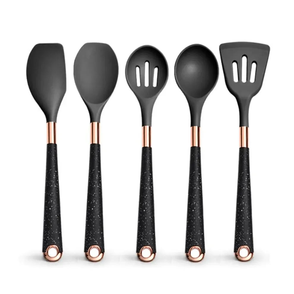 Silicone Cooking Utensils Set Non-Scratch Non-Stick Heat Resistant Spatula Spoon Rose Gold Handle With Bucket Kitchen Gift — image 23