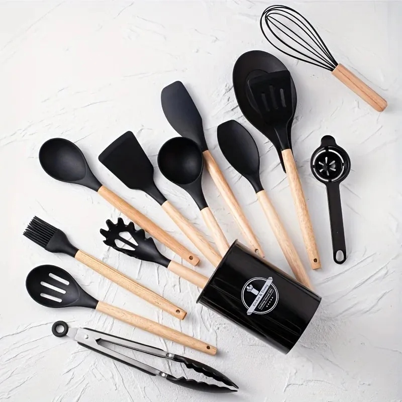 14pcs silicone utensil set with plastic holder