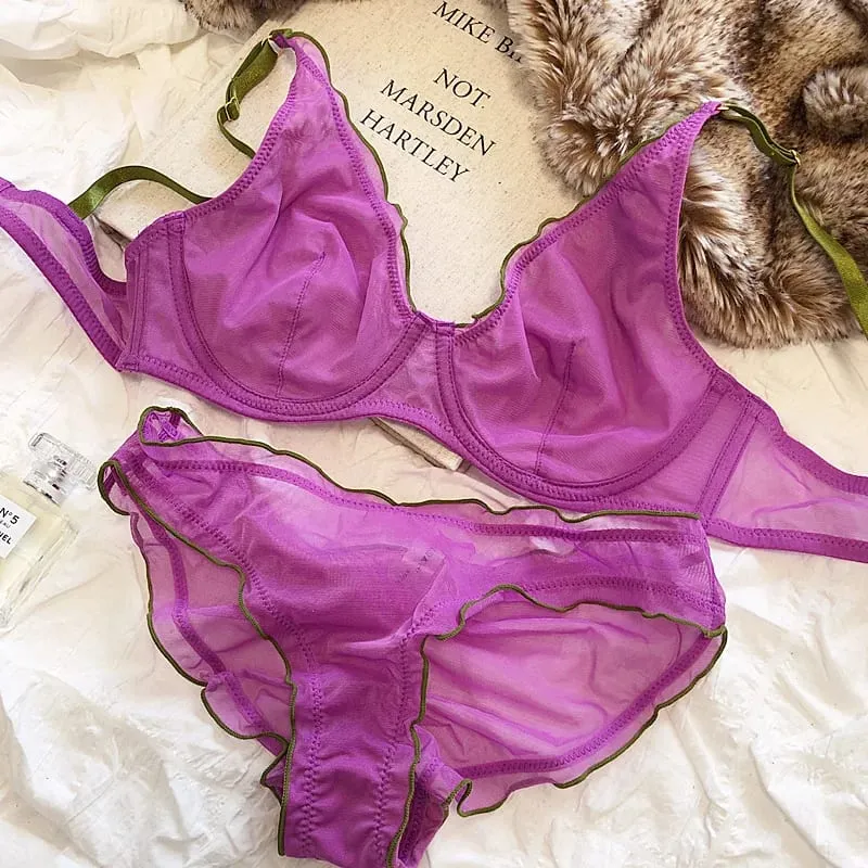 Minimizer Bra Plus Size Underwire French Style Triangle Cup Push Up Sexy Mesh Lingerie Set Support 32-40 MOYISU Sexy Bra Set BC — image 11