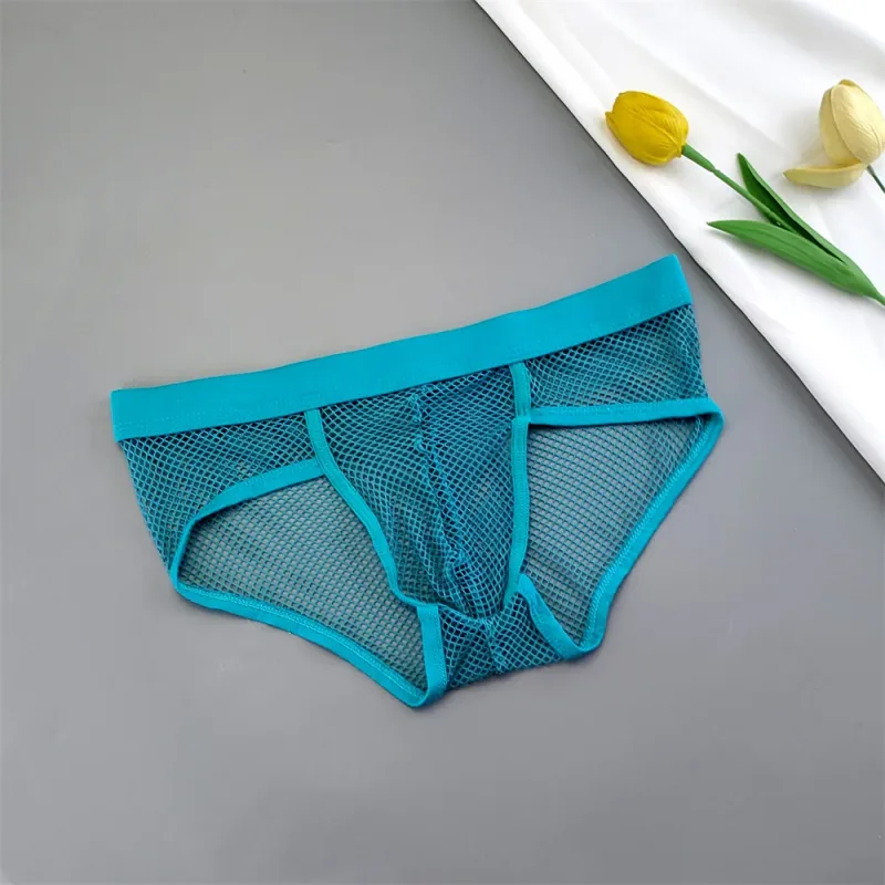 Hollow Out Fishnet Men's U Convex Briefs Breathable Mesh Low Waist Fully Transparent Underwear Perspective Lingerie