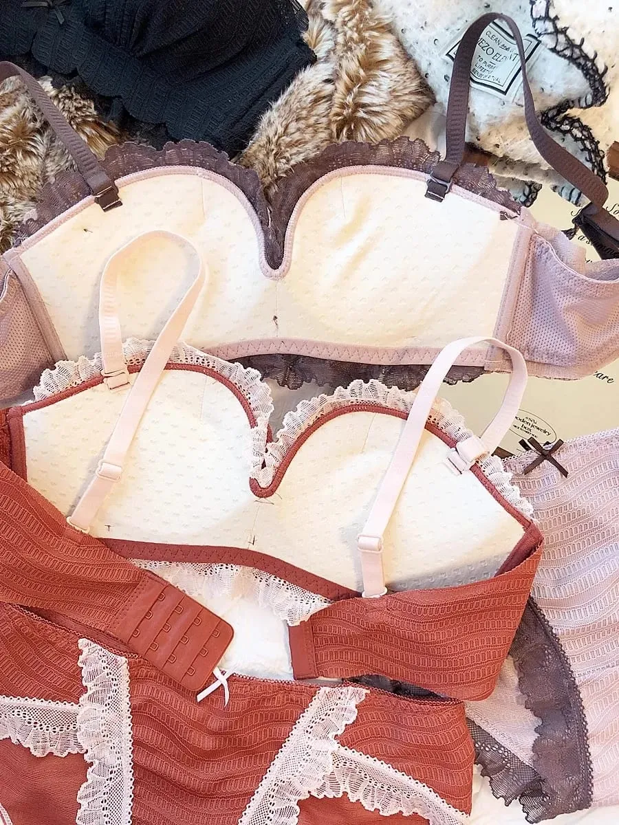 Sweet Contrast Color Lace Manipis na Kasuotang Panloob Para sa mga Young Girls Intimate One-Piece Seamless Maliit na Bra at Panty Set Cotton Lingerie — image 4