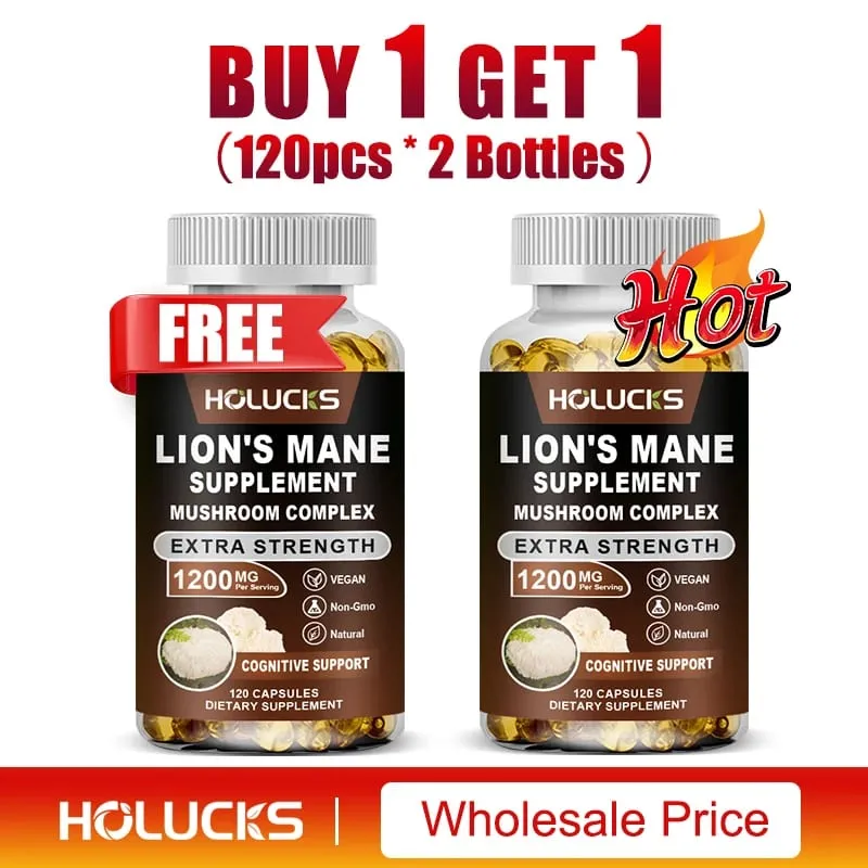 Lion's Mane Mushroom Complex Capsules for Focus Support & Immune Health Improve Memory Protect Brain Nerves Relieve Stress