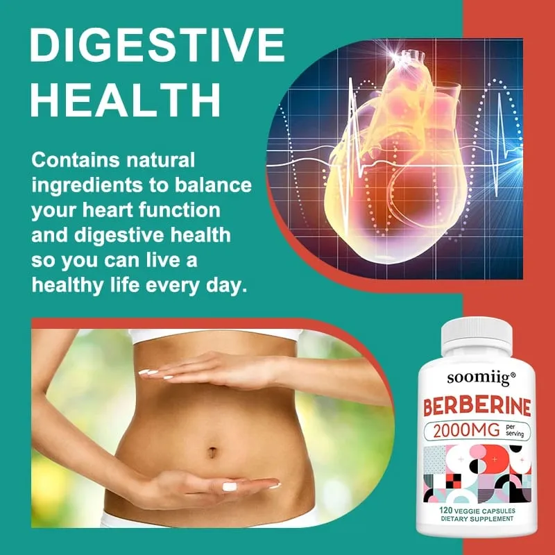 Berberine Capsules 2000mg Supports Heart Cardiovascular Health Digestion Liver Health Immunity & Metabolic Balance