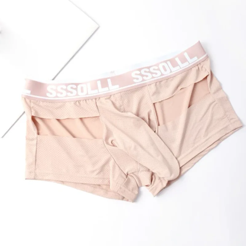 Men Breathable Mesh Boxer Shorts Soft Flat Corner Elephant Nose Trunks Underwear For Daily Wear Classic Letter Print Panties