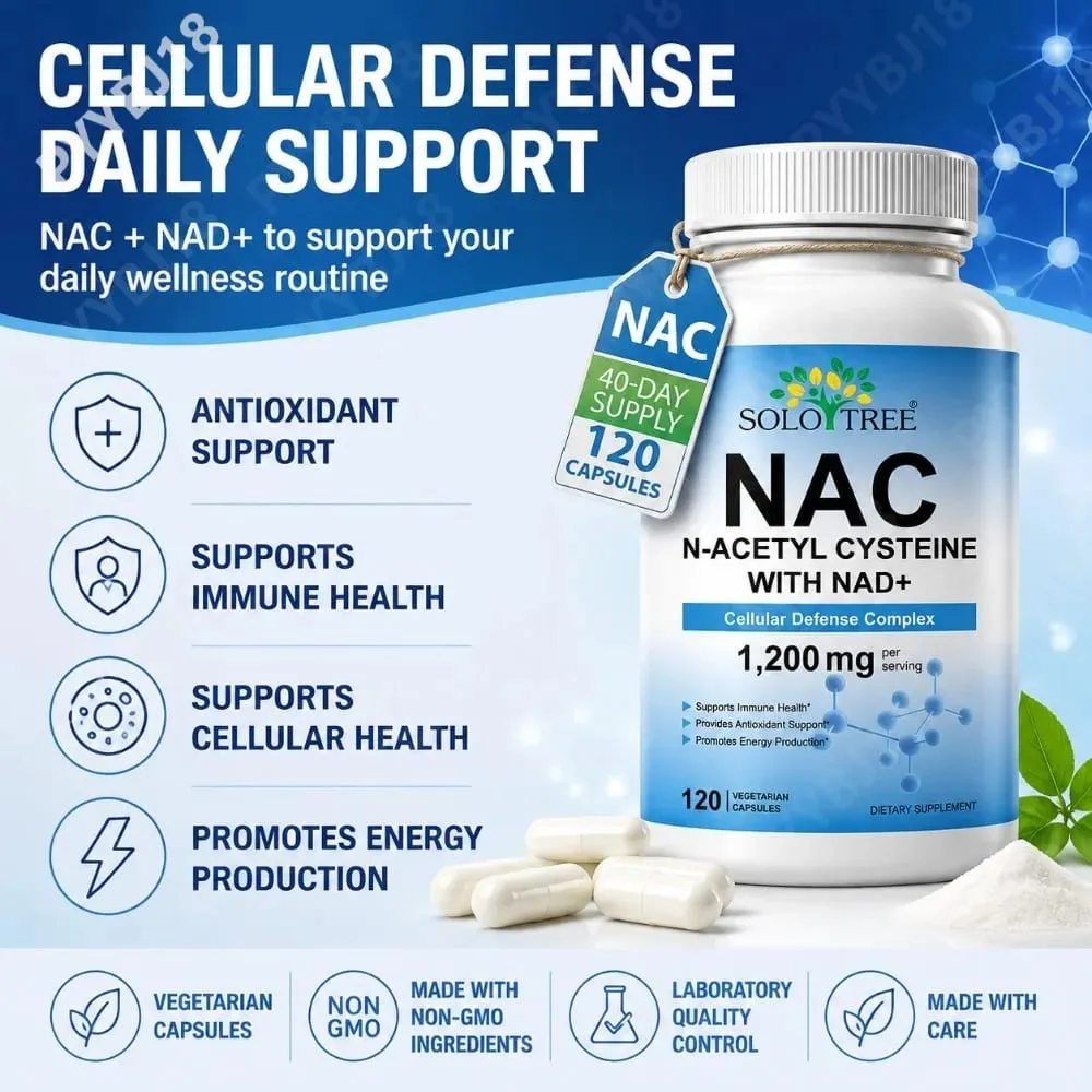 NAC 1150mg NAD+ 50mg Capsules Cellular Defense Complex for Antioxidant Support Immune Health & Energy Production Non‑GMO 120 Ct