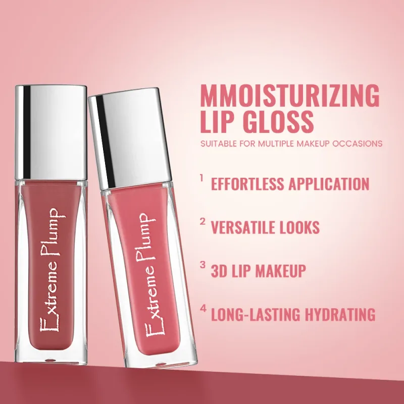 3Pcs Extreme Plump Lip Gloss Set Mirror Glass Finish Long Lasting Hydrating Lip Glaze Non-sticky Waterproof Nude Liquid Lipstick