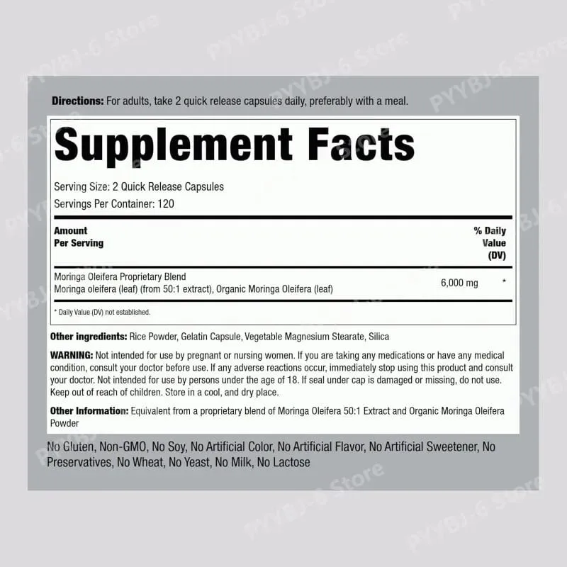 Moringa Oleifera Supplement 6000mg Concentrated Leaf Extract Supports Overall Health & Wellness Non-GMO 240 Capsules for adult — image 5