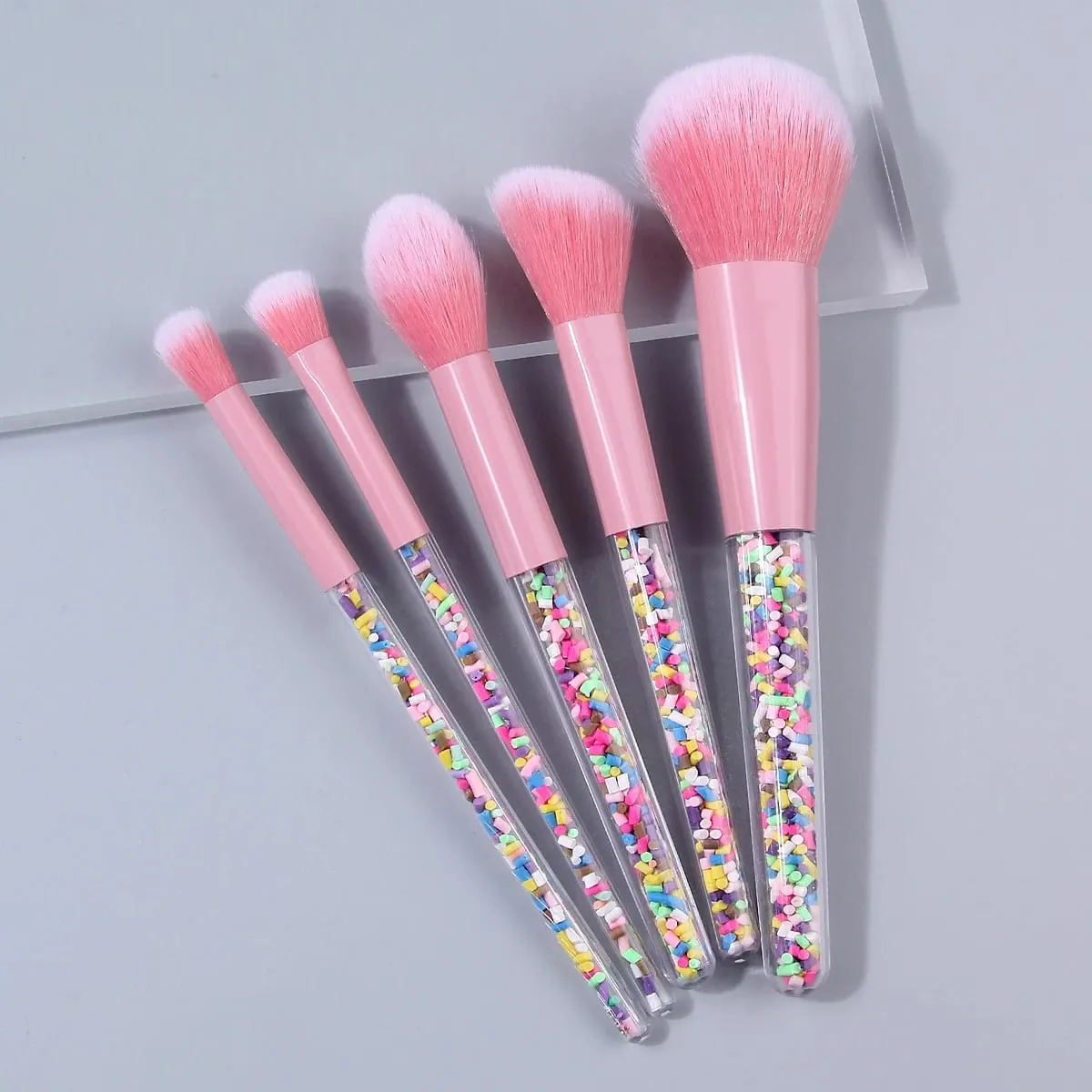 5PCS Candy Strooi Make-up Kwasten Set Roze Zachte Synthetische Borstels voor Gezicht & Oog