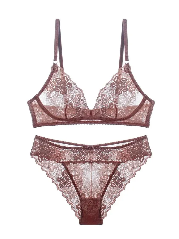 Sexy Black Lace Lingerie Set for Women Comfortable Wireless Bra & Panty Set Large Size
