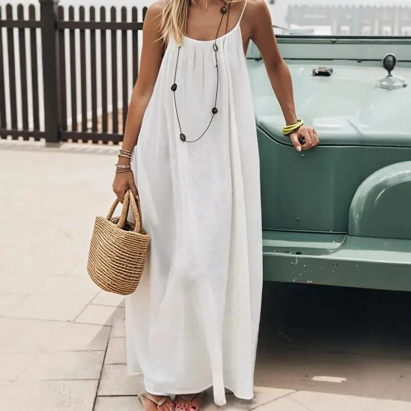 2026 Loose-Fit Spaghetti Strap Dress Women's Casual Homewear Summer Dress Solid-Color Vacation Cool Homewear — image 1