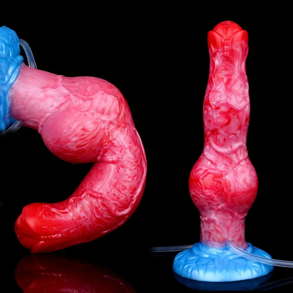 Ejaculation Anal Plug Dog/Wolf Dildo Inflatable Big Knot Penis with Squirting Function Strong Sucker Sex Toy for Women Men