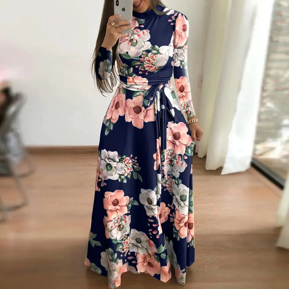Women's Floral Print Summer Dress - 2025 New Boho A-Line Swing Dress with Short Sleeves High Waist Flowy Maxi Dress for Beach & — image 2
