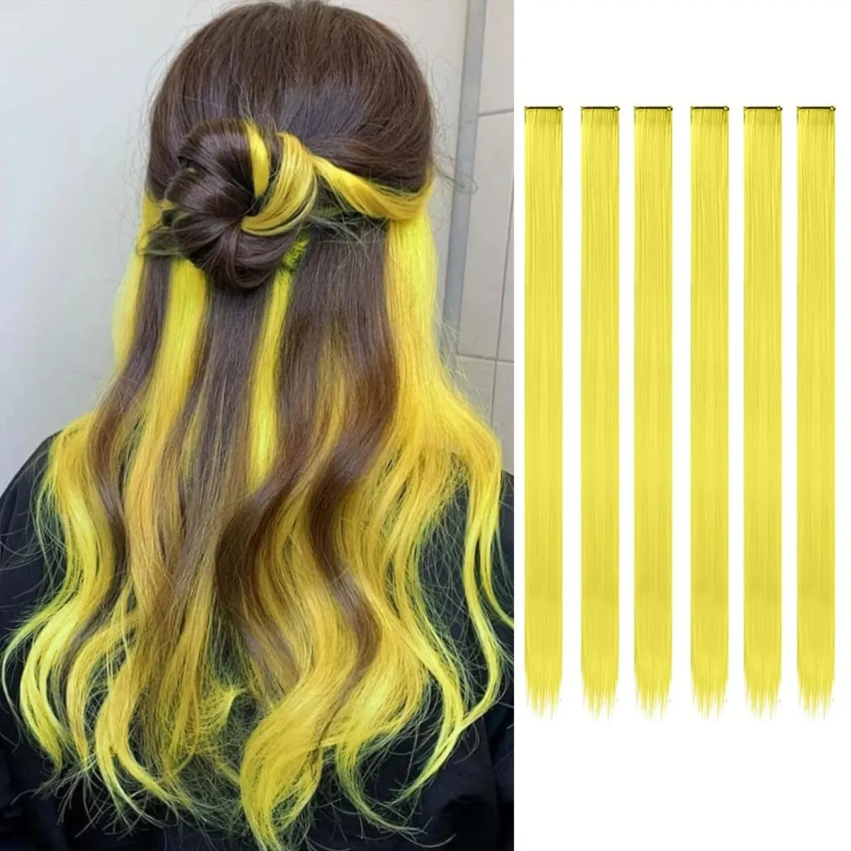 6pcs/pack Colored Party Highlights Clip in Hair Extensions 22 inches Multi-colors Straight Hair Synthetic Hairpieces