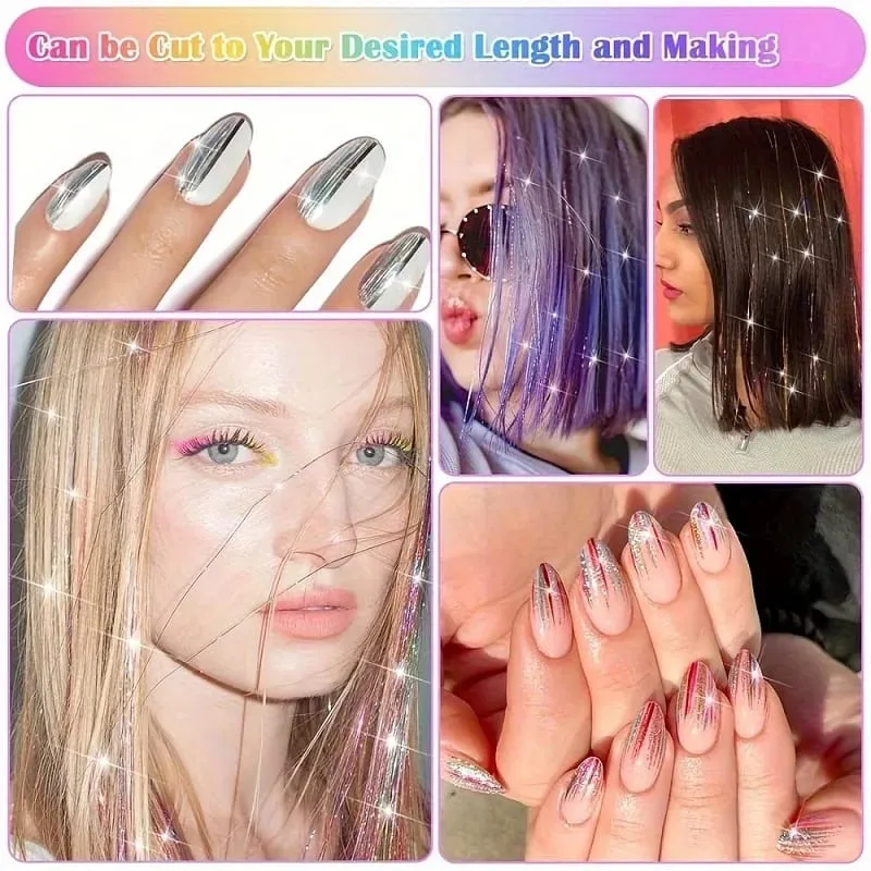 90cm Syntetisk 3st/set Regnbågsfärgat glänsande hår Laser Tinsel Långt rakt Värmebeständigt Fairy Hair Extension Party Dagligen