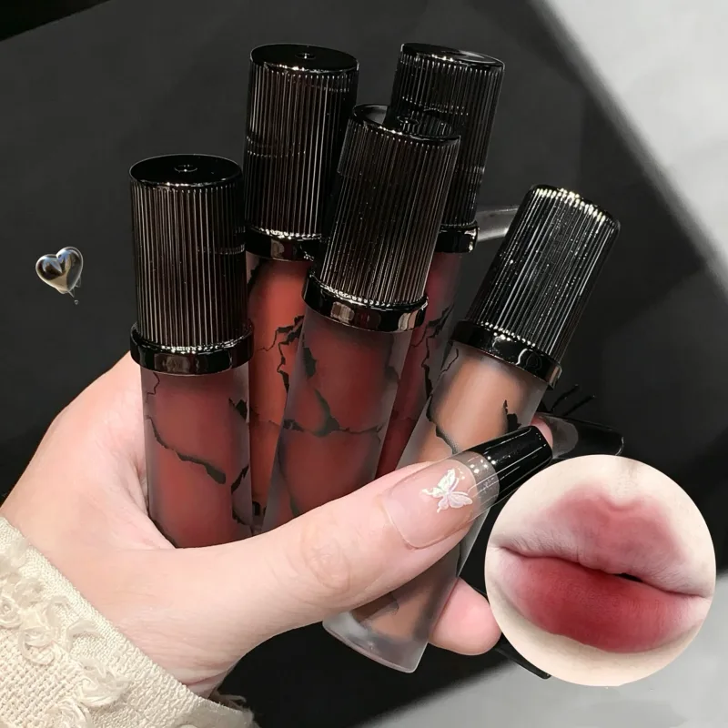 Marble Matte Lip Mud Velvet Soft Fog Lip Tint Long Lasting Non Stick Cup Lip Cosmetics