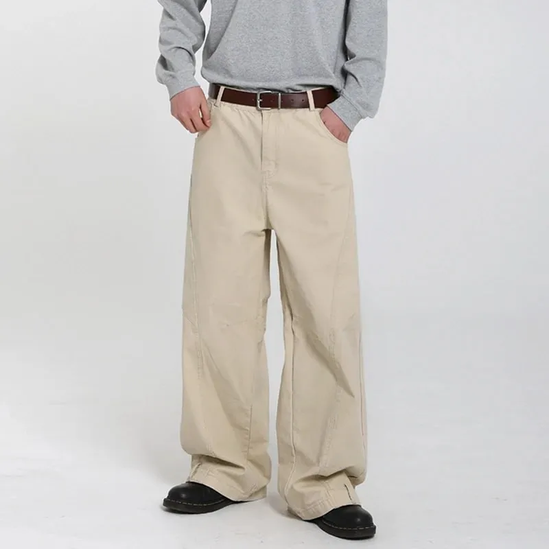 Korean Style Men's Jeans Casual Solid Color Washed Simple All-match Trousers Cleanfit Wide Leg Loose Male Jeans New 9W4253