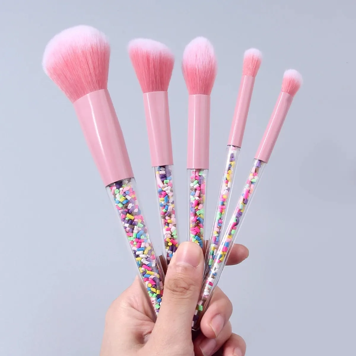 5PCS Candy Strooi Make-up Kwasten Set Roze Zachte Synthetische Borstels voor Gezicht & Oog