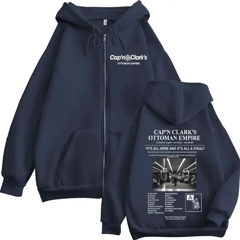 ภาพยนตร์สยองขวัญ Backrooms Cap'n Clark's Ottoman Empire Zipper Hoodies ชายเสื้อผ้าผู้หญิง Zip Up Hooded เสื้อแจ็คเก็ตเสื้อ
