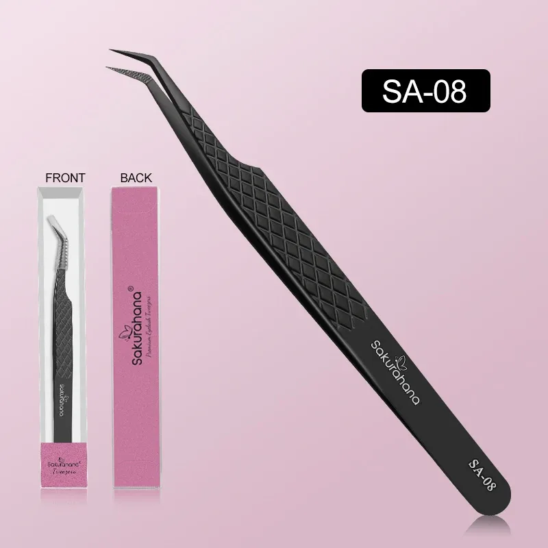 High-end Eyelash Tweezers Black Fiber Tip For Lash Extensions Mega Volume Mink Lashes Tool Straight Head Curved Tip — image 16